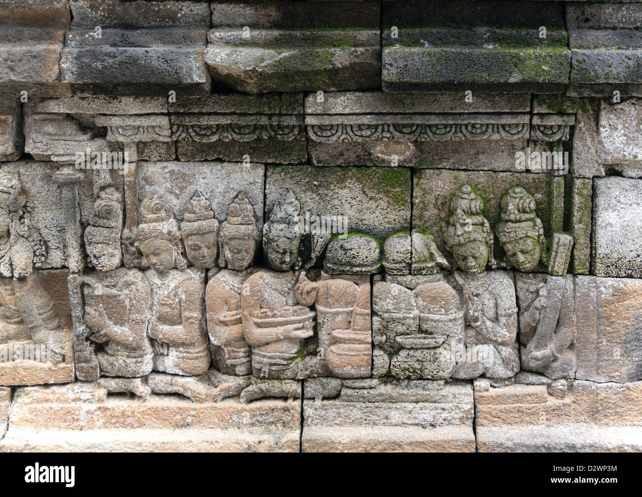 Statues and Carving at Borobudur, Indonesia Stock Photo
