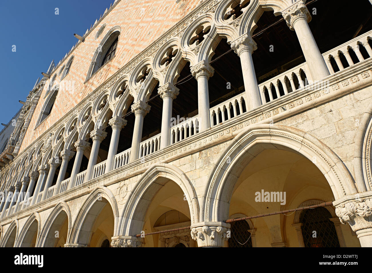 The 14th Century Gothic style eastern facade of The Doge's Palace on St Marks Square, Palazzo Ducale, Venice Italy  Stock Photo
