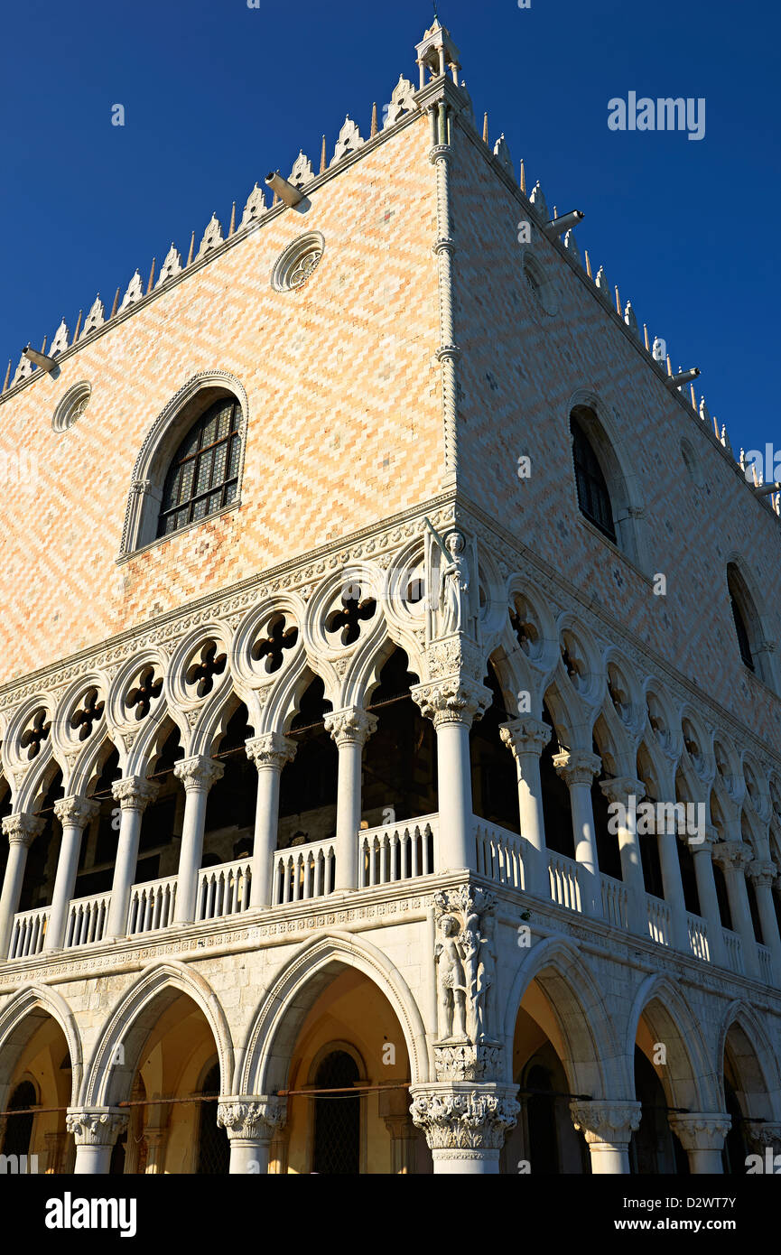 The 14th Century Gothic style eastern facade of The Doge's Palace on St Marks Square, Palazzo Ducale, Venice Italy  Stock Photo