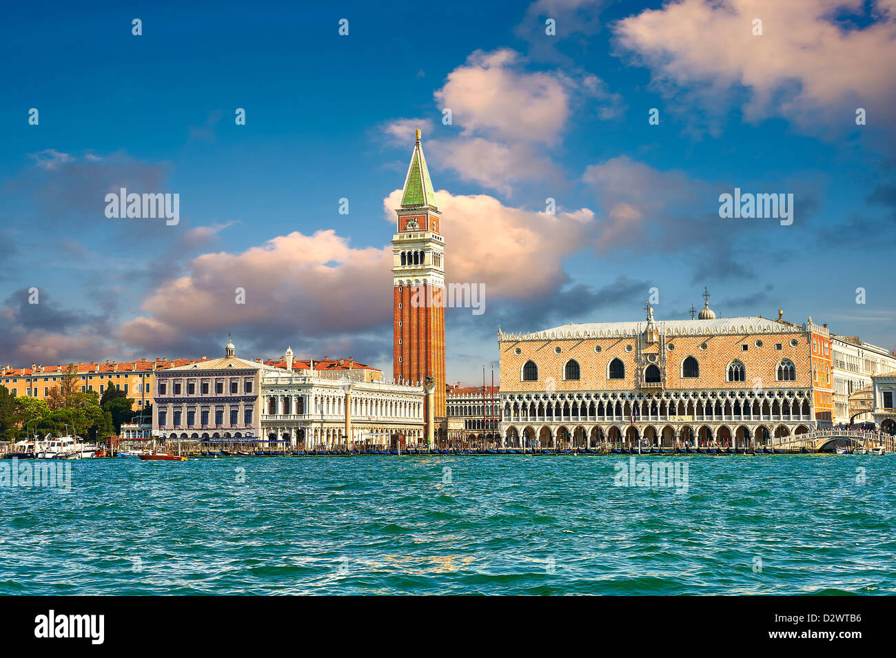 The Doges Palace and Campinale of St Mark from the Saint Mark's Basin Venice Stock Photo