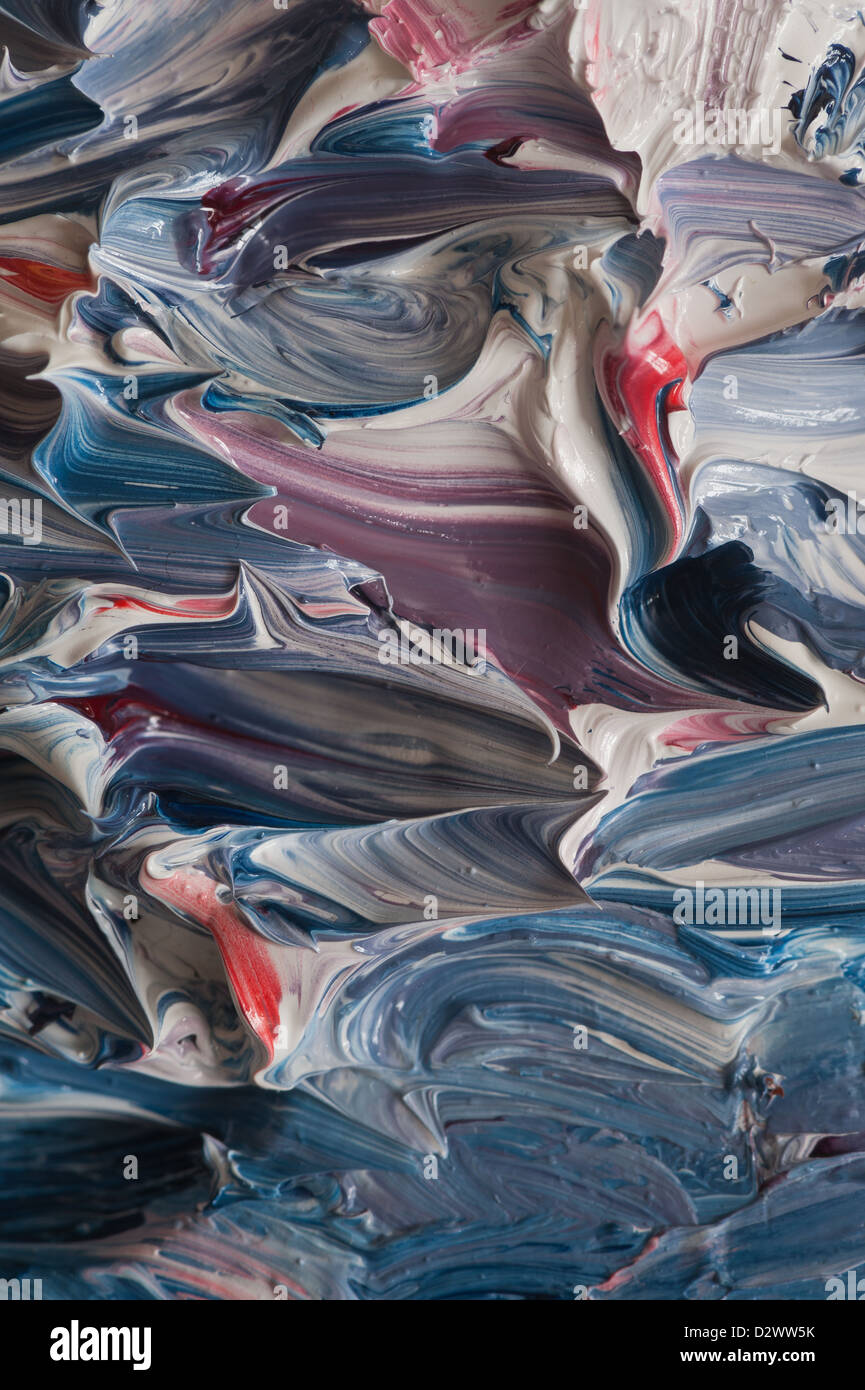 impasto detail of oil paint brush strokes and pallet knife in a thick