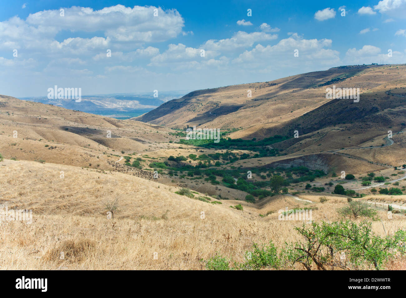 Israel. A mountainous view in the lower Galillee, with the Edom Mountains of Jordan in the background. Stock Photo