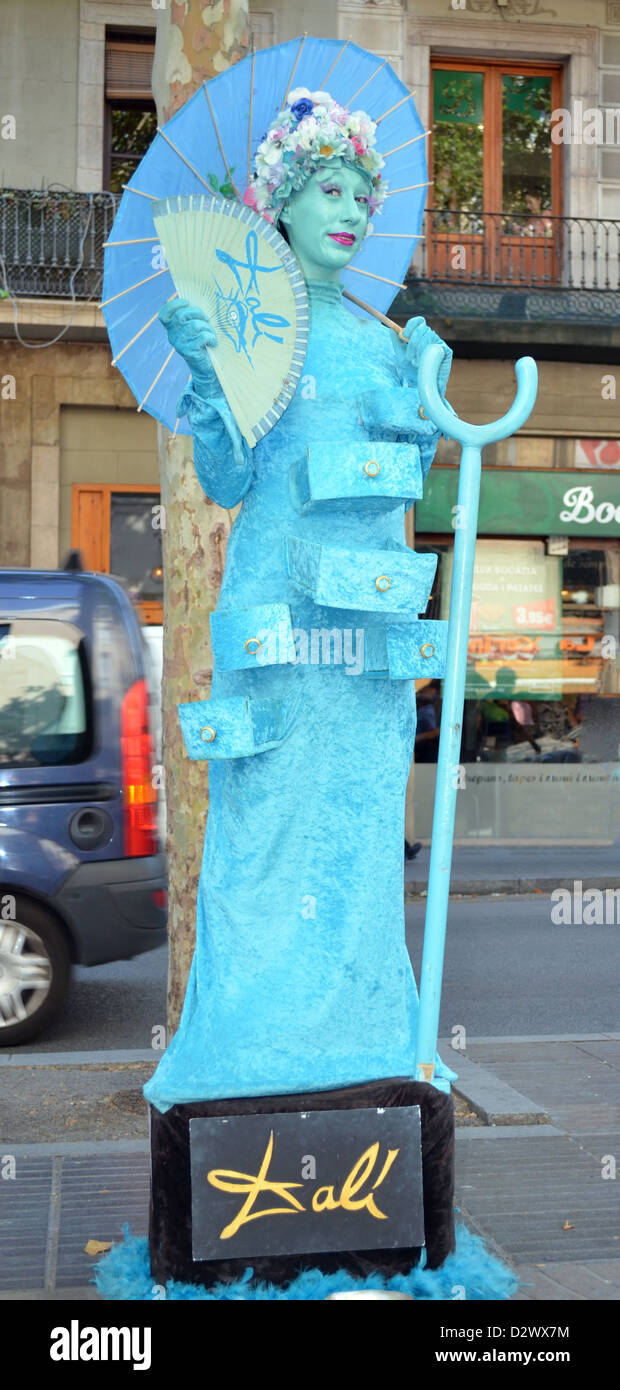 Dali, a street performer on Las Ramblas in Barcelona, Spain Stock Photo