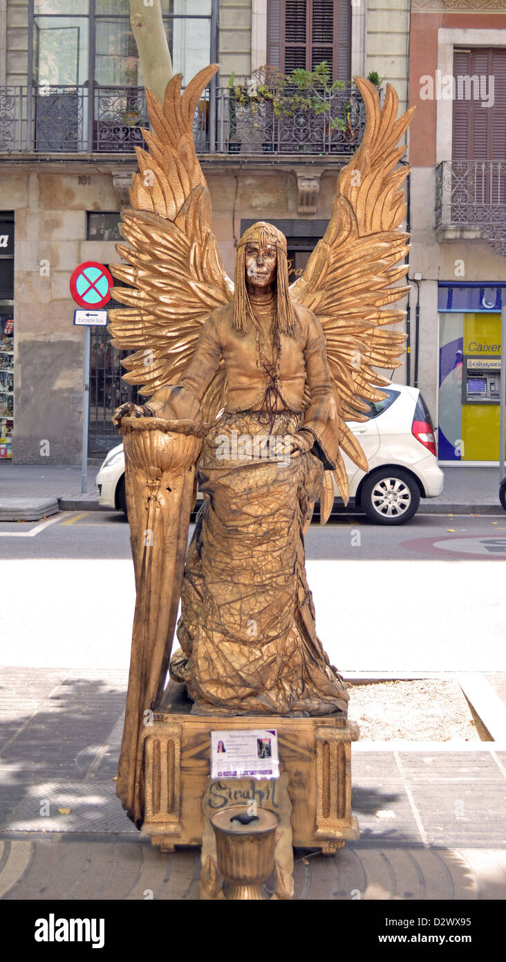 Sirahil, a street performer on Las Ramblas in Barcelona, Spain Stock Photo