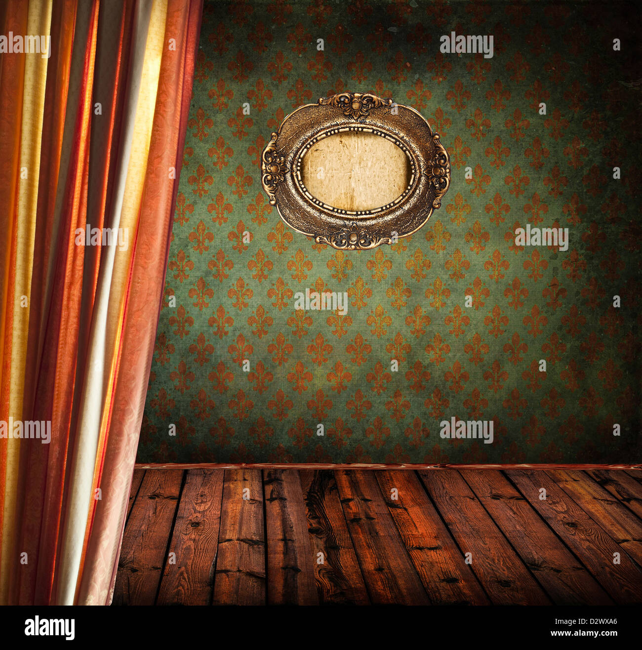 Old room with vintage picture frame hanging on wall Stock Photo - Alamy