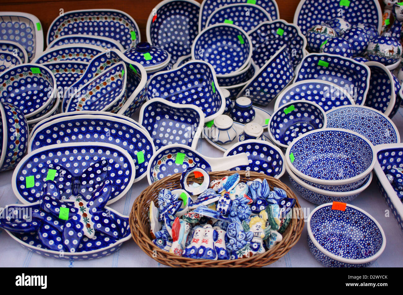Colourful ceramics pottery earthenware from Boleslawiec Poland Stock Photo