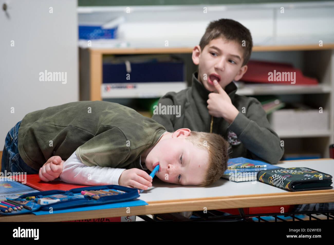 Tuttlingen, Germany, two students try to solve a task Stock Photo
