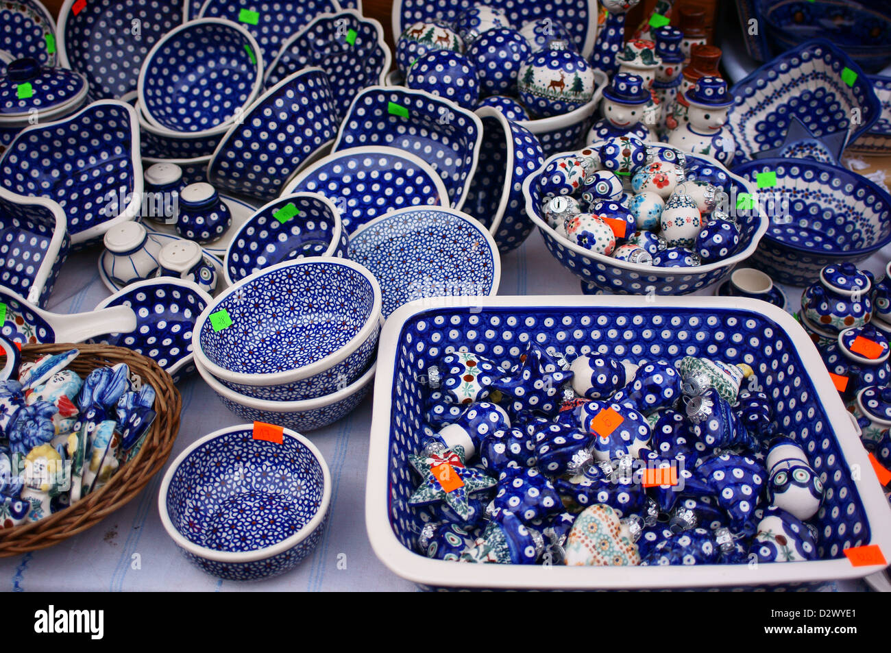 Colourful ceramics pottery earthenware from Boleslawiec Poland Stock Photo