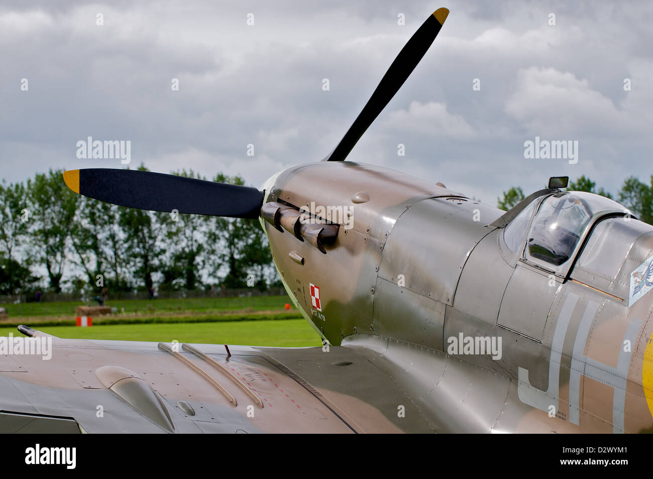 A Classic Spitfire Military Aircraft stationary on the Goodwood airfield Stock Photo