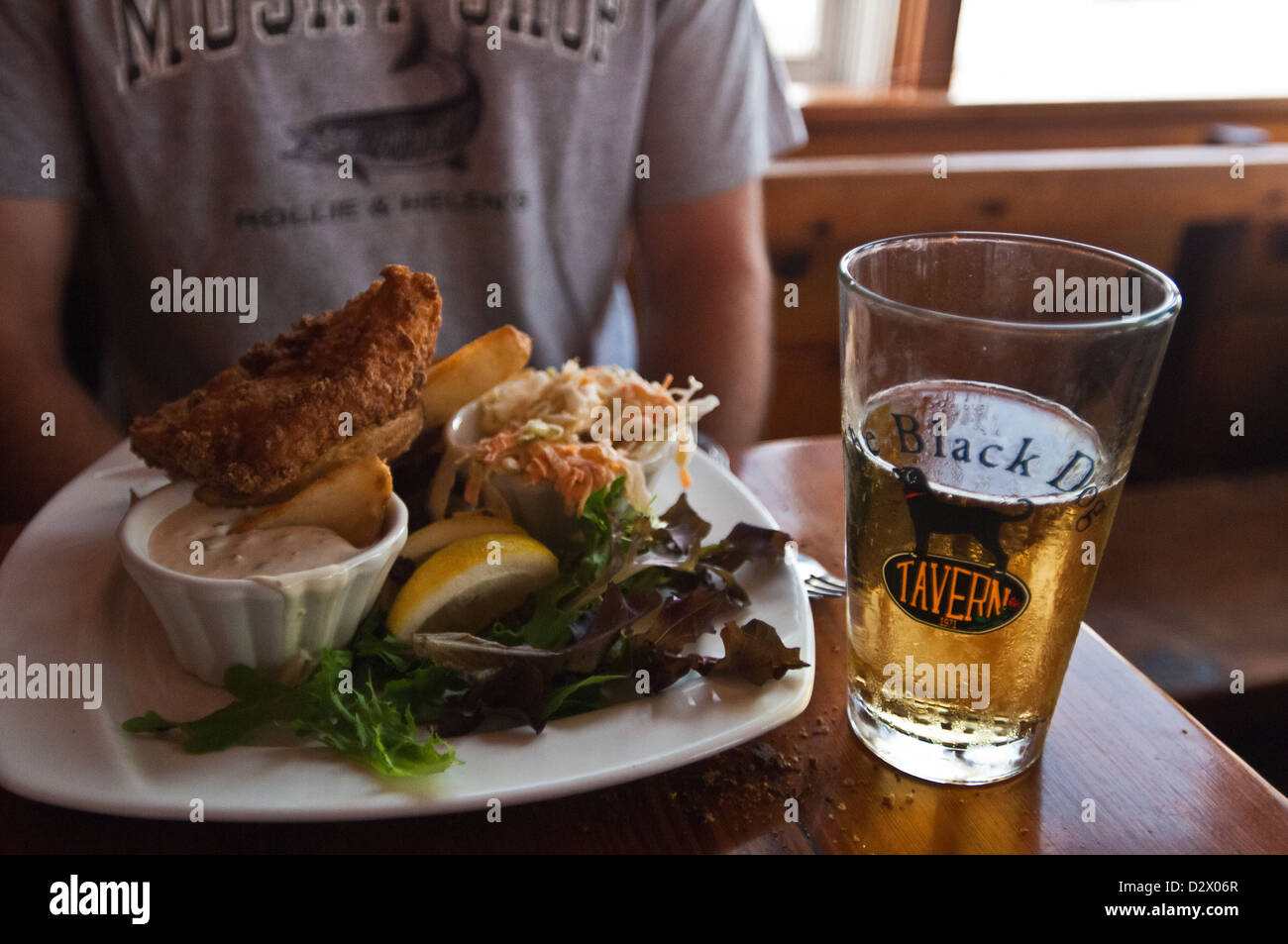 Fish and chips dinner at The Black Dog Tavern, Martha's Vineyard Massachusetts Stock Photo