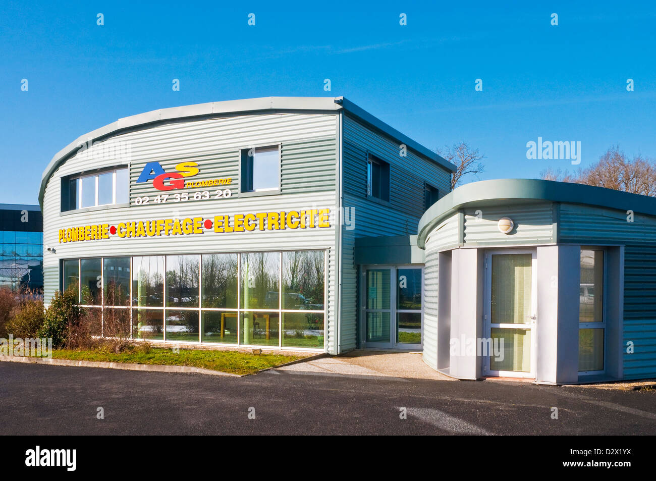 Modern office building / plumbing, electrical and heating engineering - France. Stock Photo
