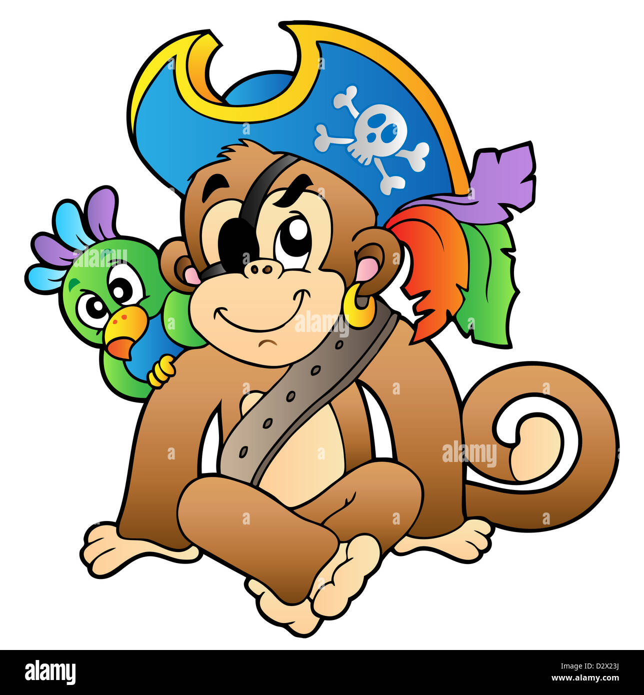 Pirate monkey with parrot - isolated illustration Stock Photo - Alamy