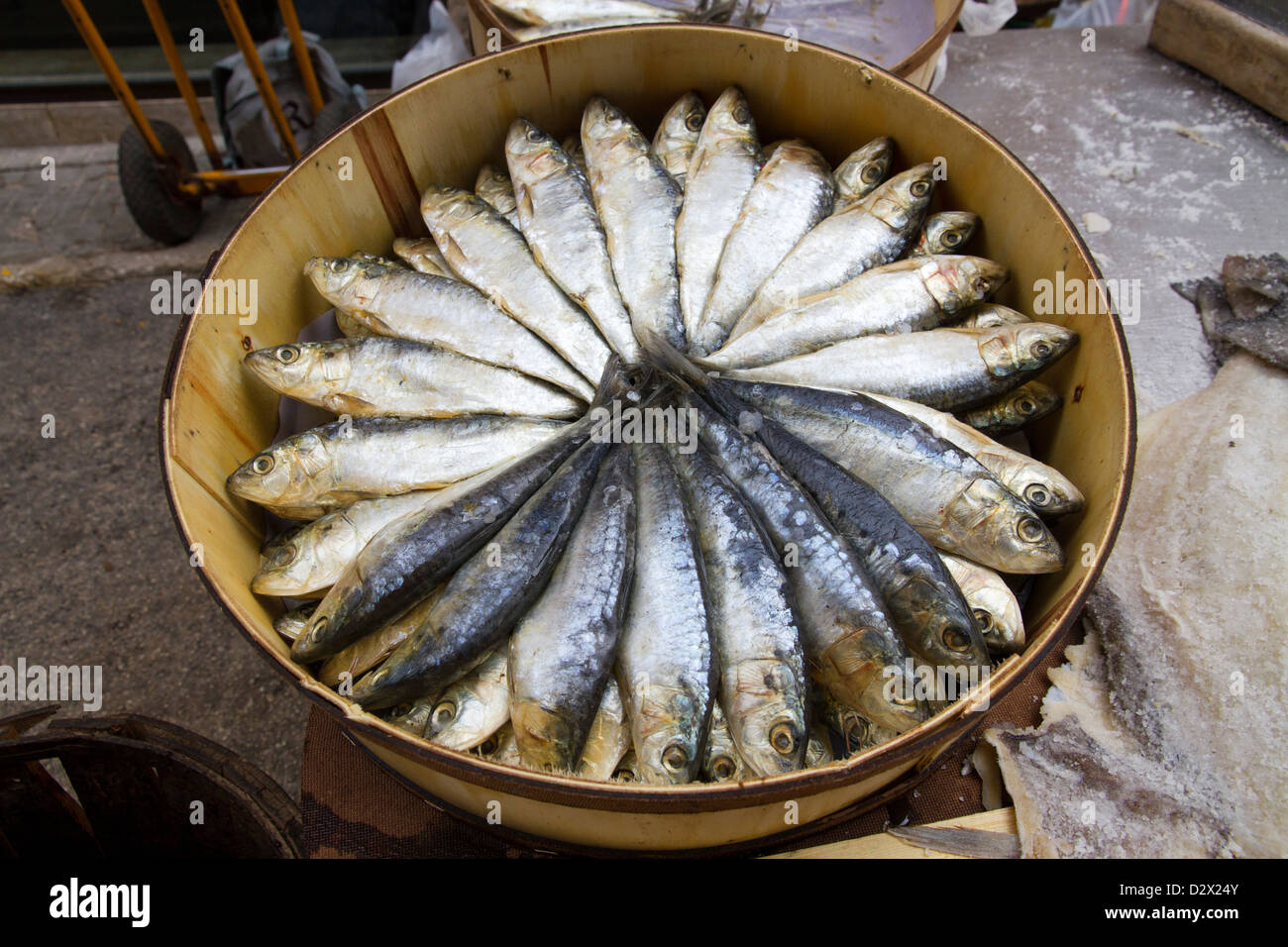 Fish Sardine Anchovies dried on sale local market Mallorca Balearic