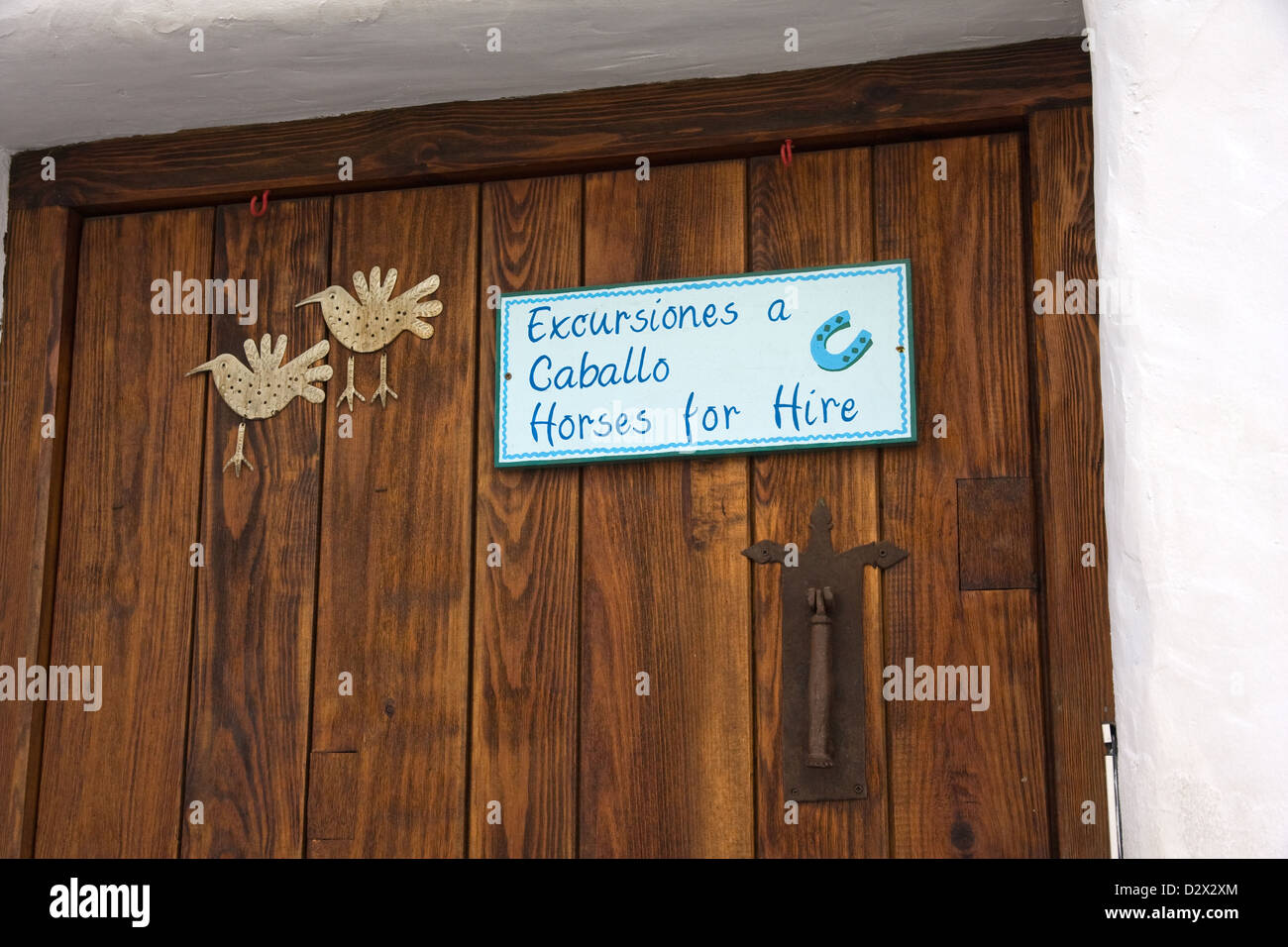 Sign for 'Excursiones a Caballo', Horses for hire, Frigiliana, Nerja, Andalucia, Spain Stock Photo