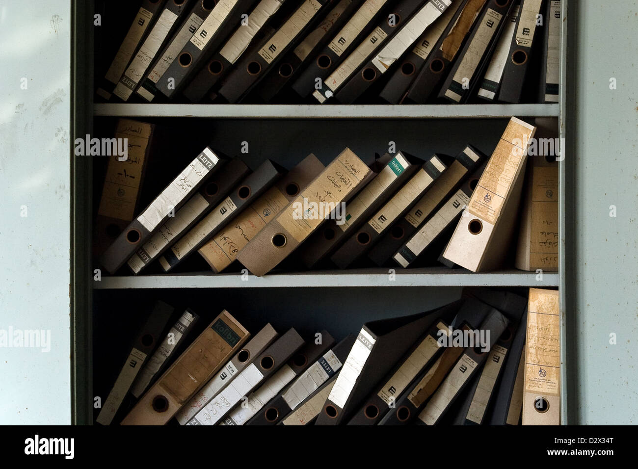 Berlin, Germany back, easy-going file folders on a shelf Stock Photo