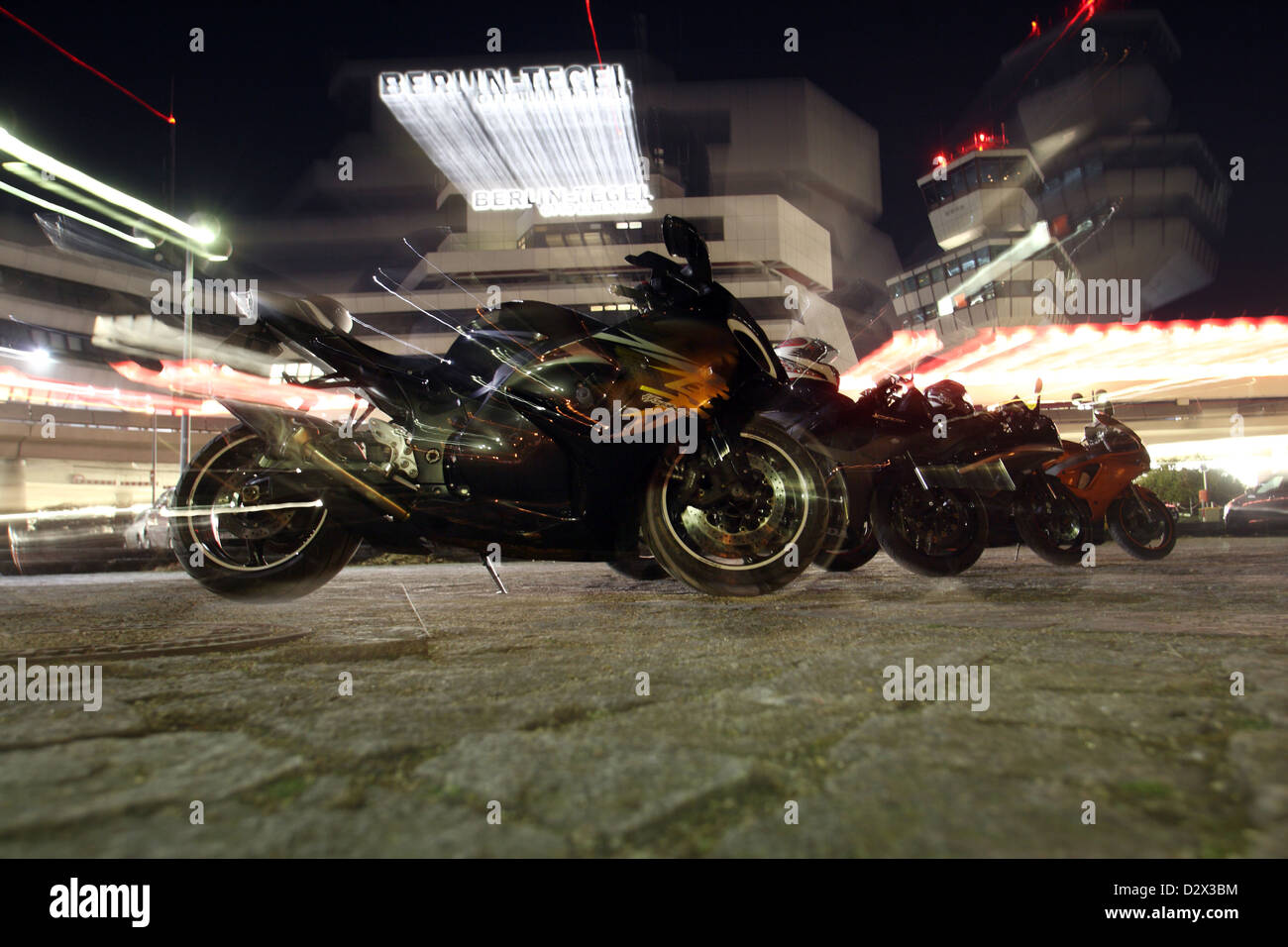 Berlin, Germany, motorcycles before the Tegel Airport Stock Photo