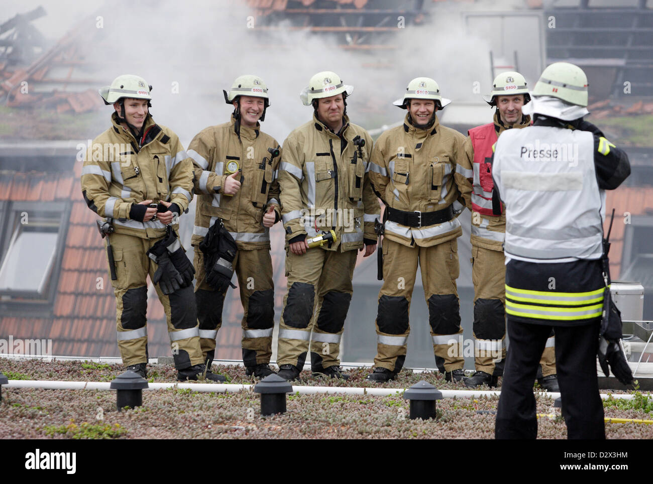 Berlin, Germany, Ins firefighters after a roof fire Stock Photo