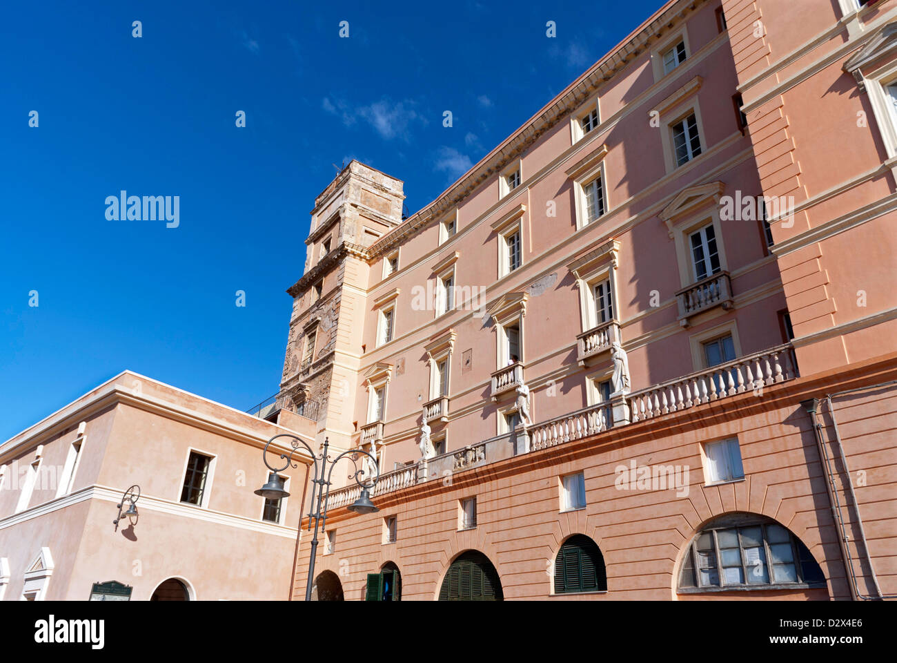 Large pink building in the Castello area of Cagliari, southern Sardinia ...