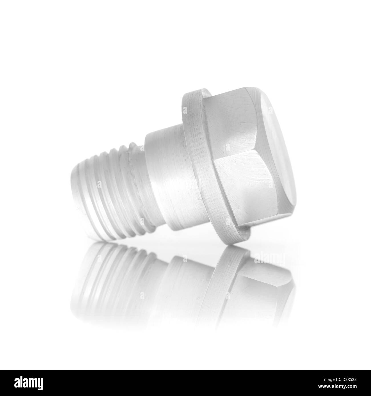Unusual Bolt made of transparent plastic isolated on white background with reflection Stock Photo