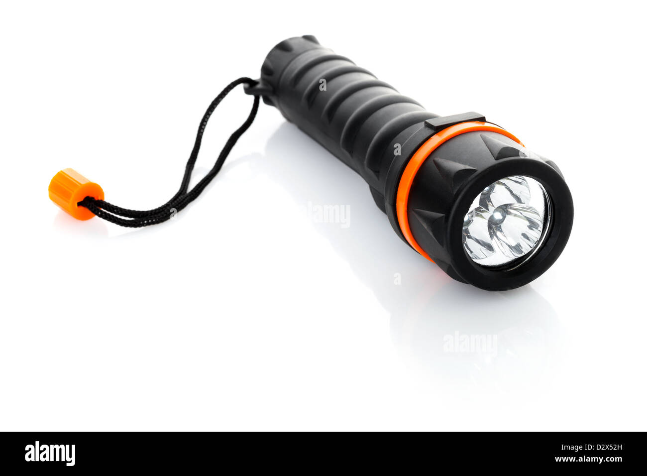 Portable waterproof flashlight isolated on white Stock Photo