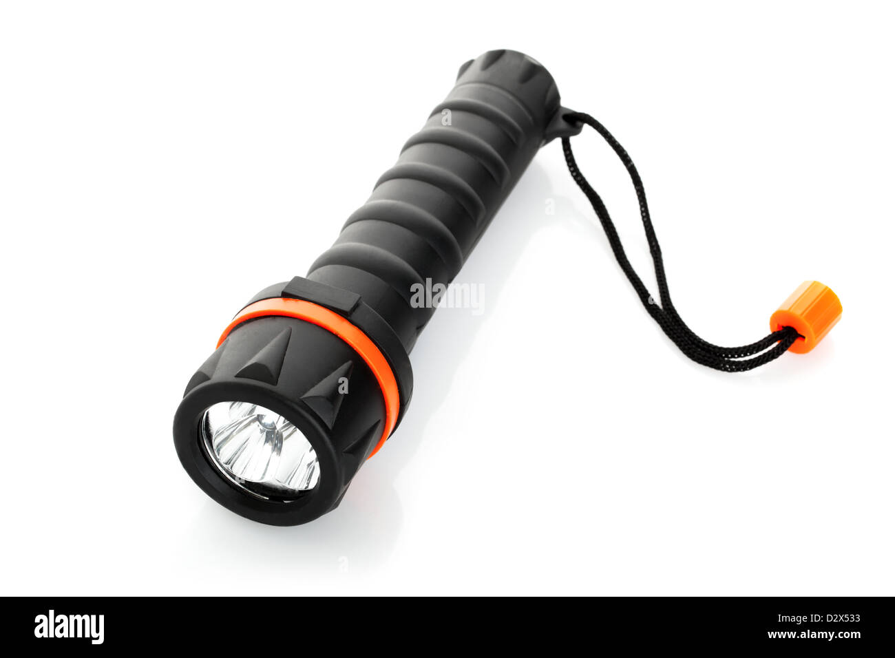 Portable waterproof flashlight isolated on white background Stock Photo