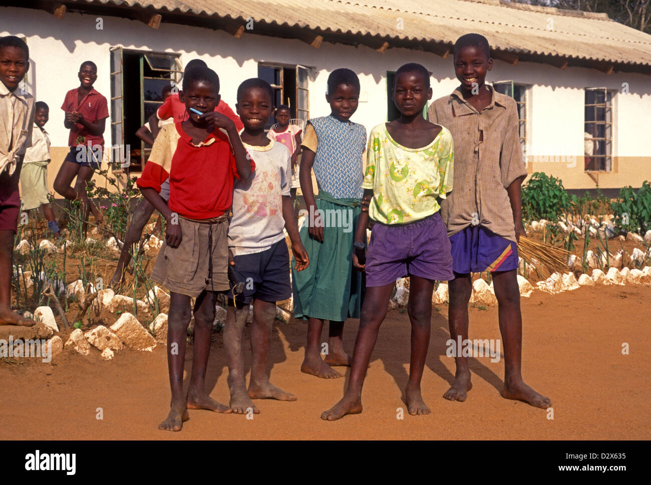Zimbabwean boys young boys, boys, children, schoolchildren, schoolboys, village of Mahenye, Manicaland Province, Zimbabwe, Africa Stock Photo