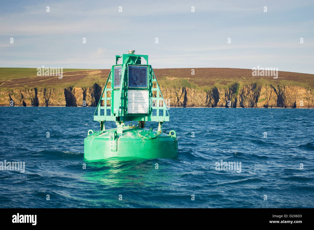 The buoy which marks the site of the wreck of HMS Royal Oak in Scapa Flow, Orkney Islands, Scotland. Stock Photo