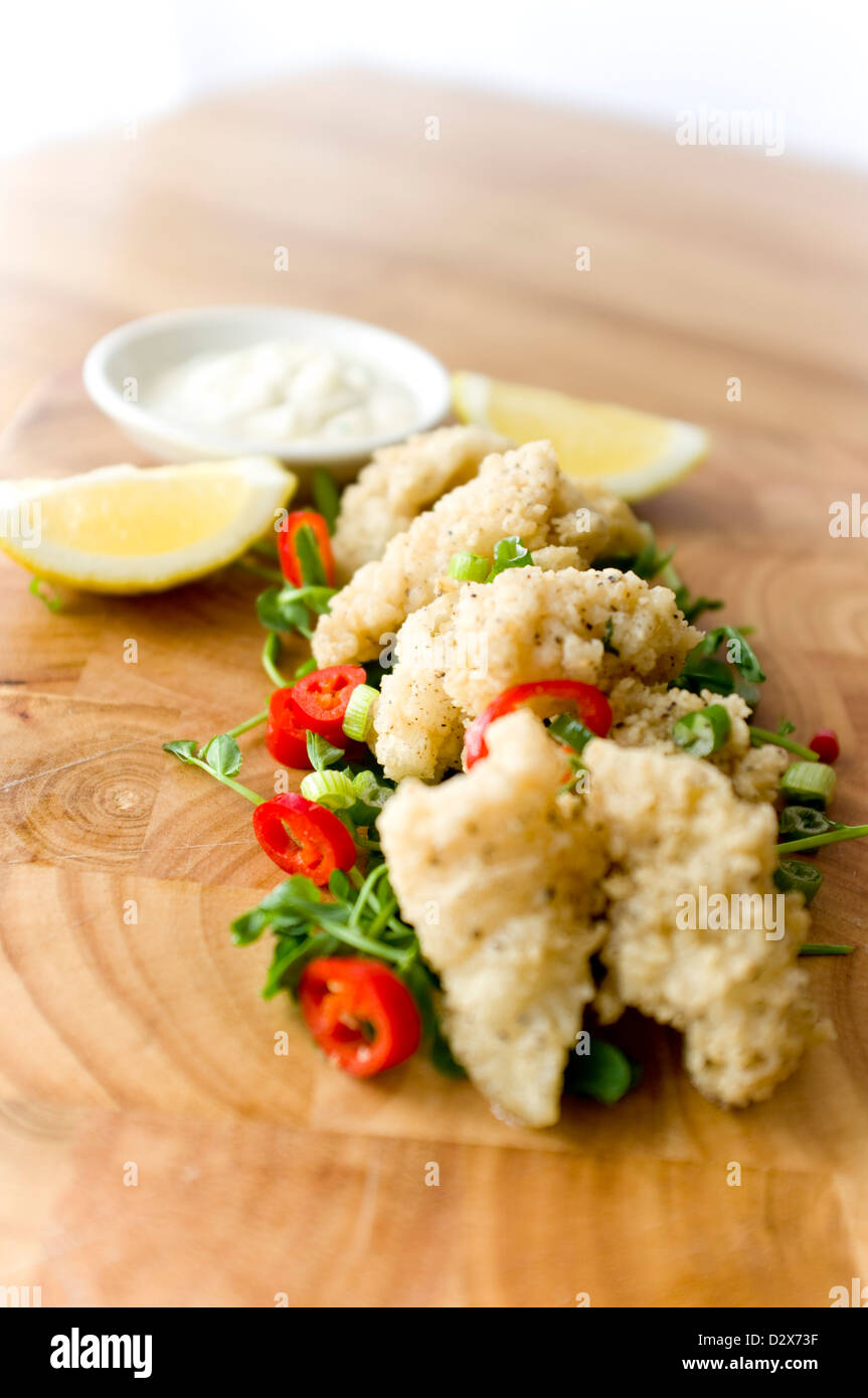 Salt and Pepper Squid Deep fried and served with chillies, spring