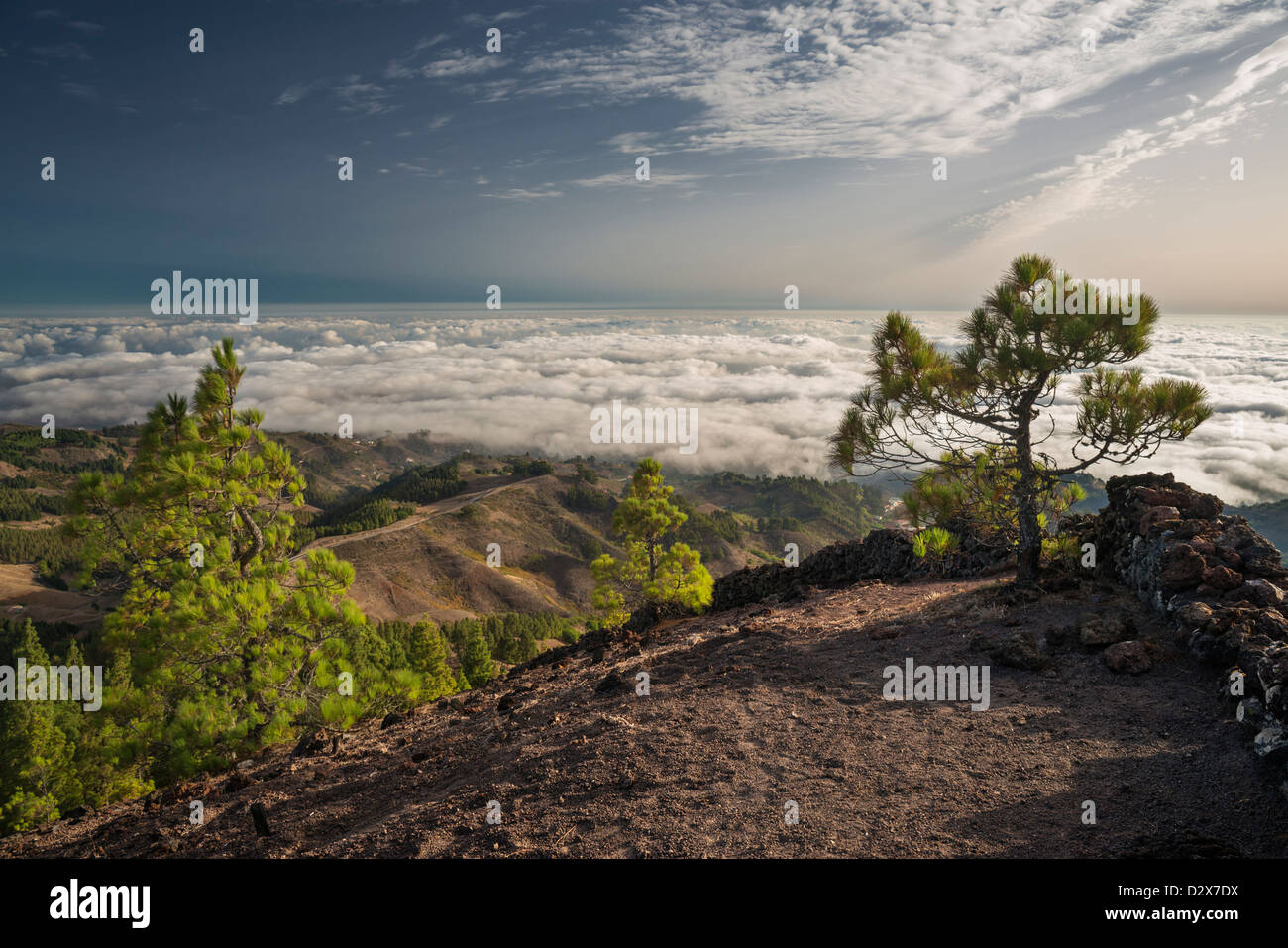 The mar de nubes (sea of clouds) which often enshrouds northern Gran Canaria, from the crater rim of Pinos de Galdar Volcano Stock Photo