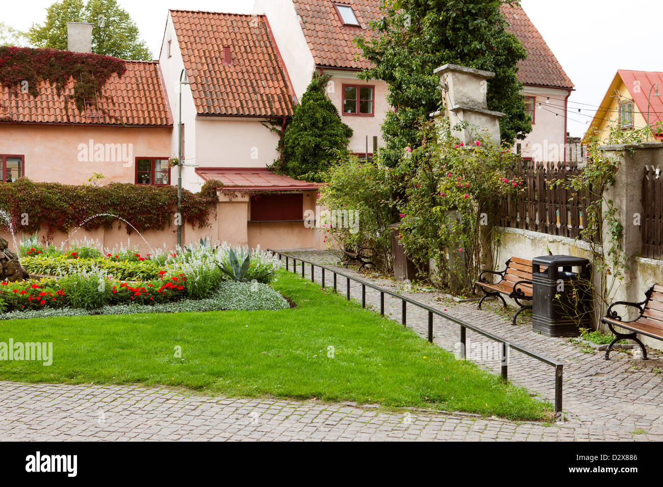 Visby Square Small square in the old town of Visby, Gotland. Packhusplan Stock Photo ...