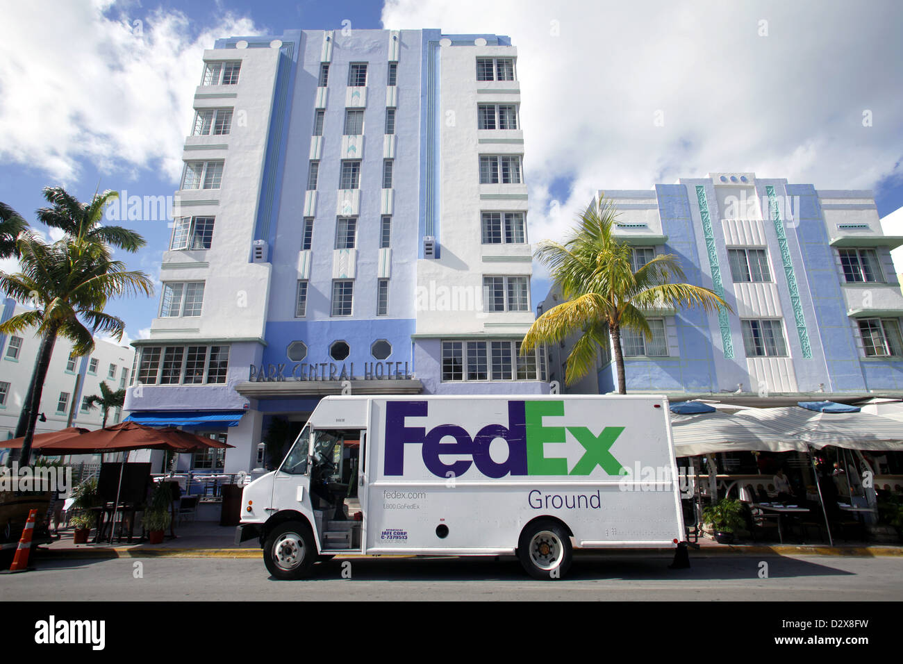 FedEx Ground Truck, Ocean Drive, South Beach, Miami, Florida, USA Stock Photo