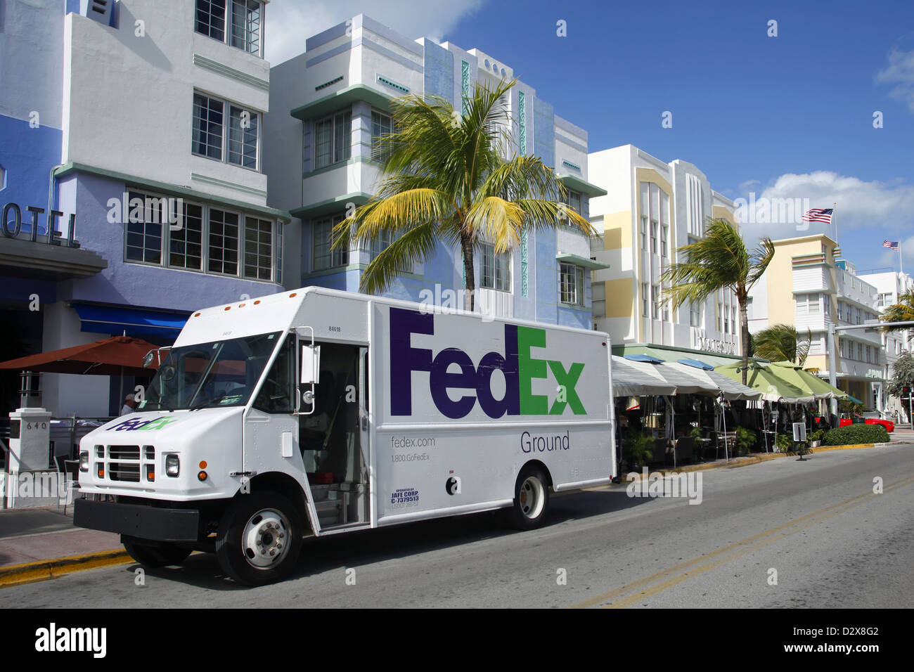 FedEx Ground Truck, Ocean Drive, South Beach, Miami, Florida, USA Stock Photo