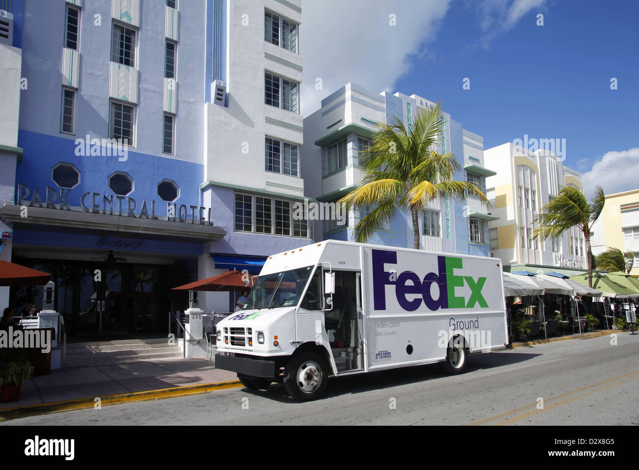 FedEx Ground Truck, Ocean Drive, South Beach, Miami, Florida, USA Stock Photo