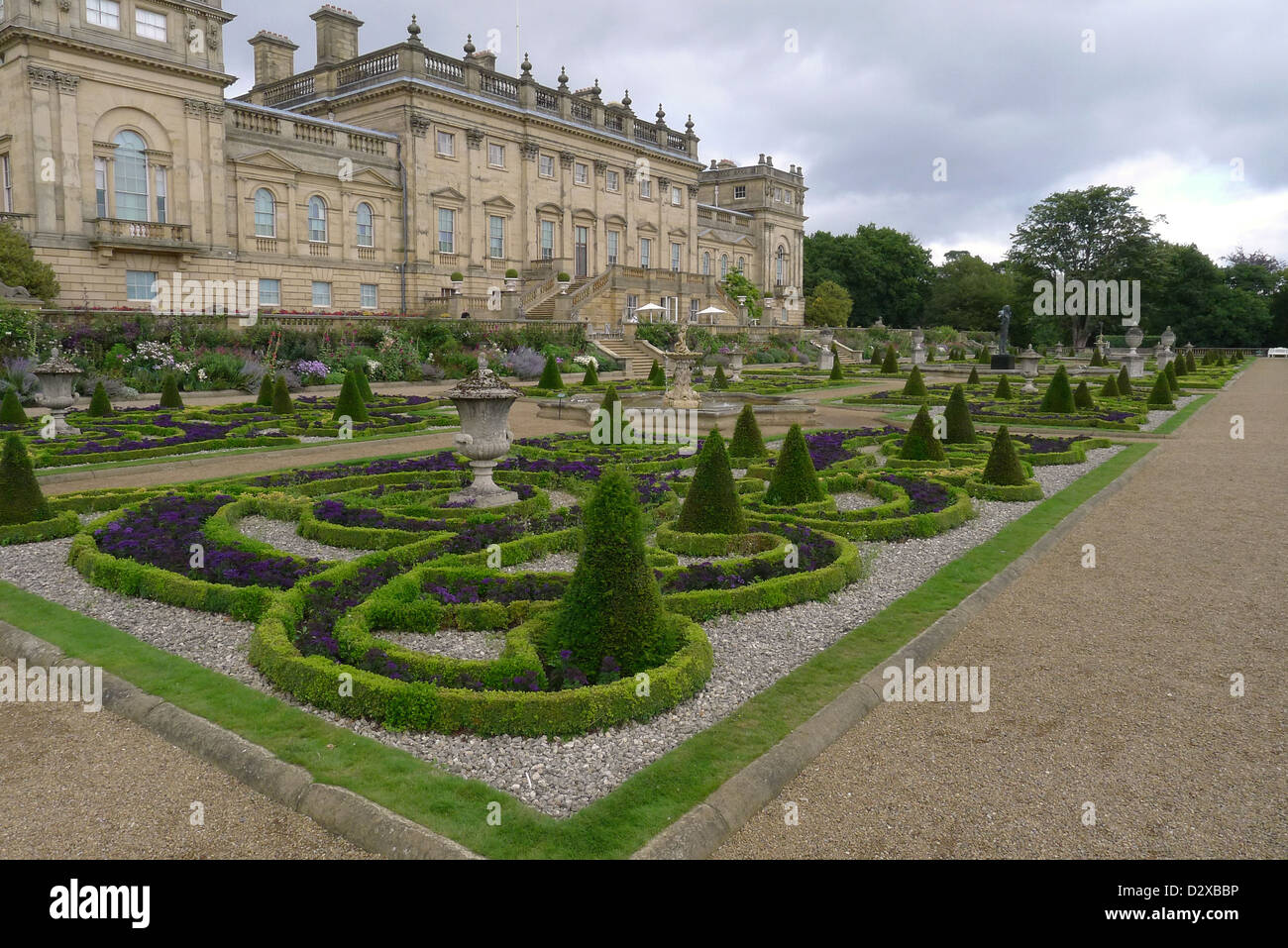 The elaborate formal garden display at Harewood house near Harrogate, Yorkshire UK. Stock Photo
