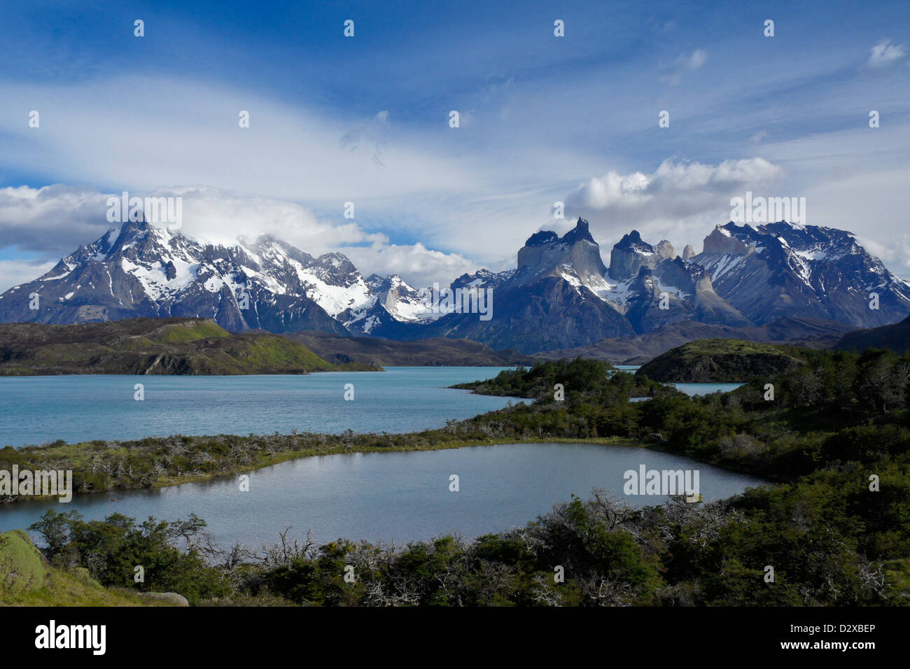 Lago Pehoe, Los Cuernos, and Paine Grande, Torres del Paine National Park, Patagonia, Chile Stock Photo