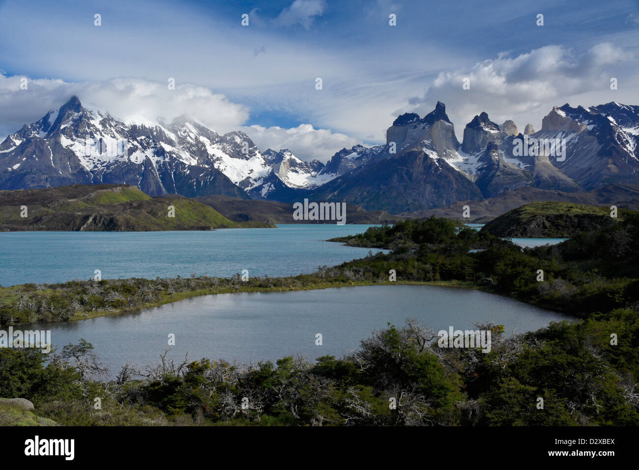 Lago Pehoe, Los Cuernos, and Paine Grande, Torres del Paine National Park, Patagonia, Chile Stock Photo