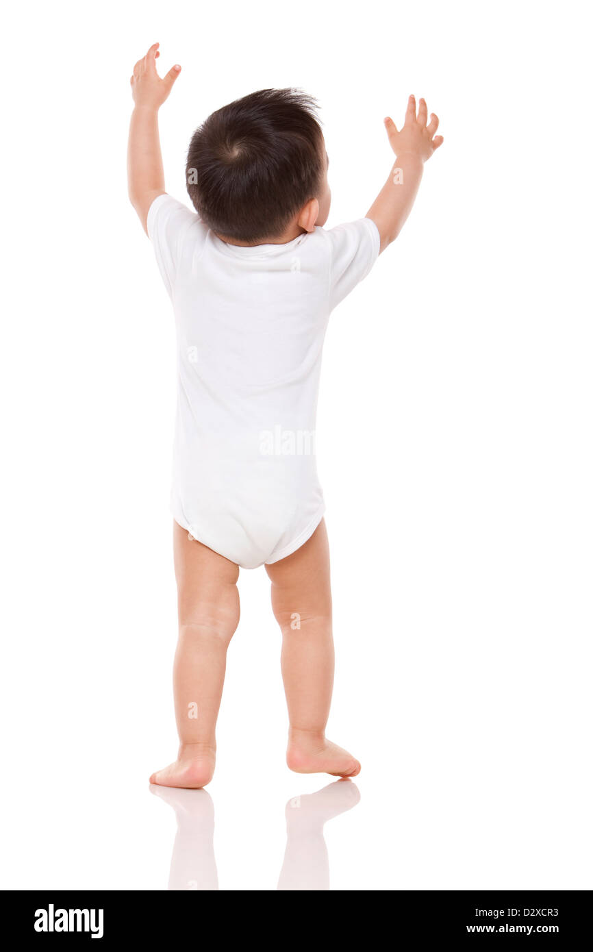 Cute baby boy arms raised Stock Photo Alamy