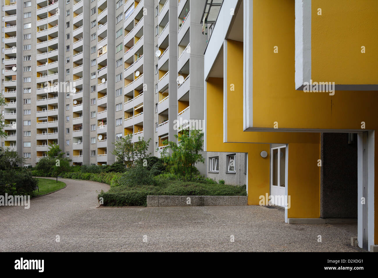 Berlin, Germany, the courtyard of the Gropius House in Gropiusstadt Stock Photo