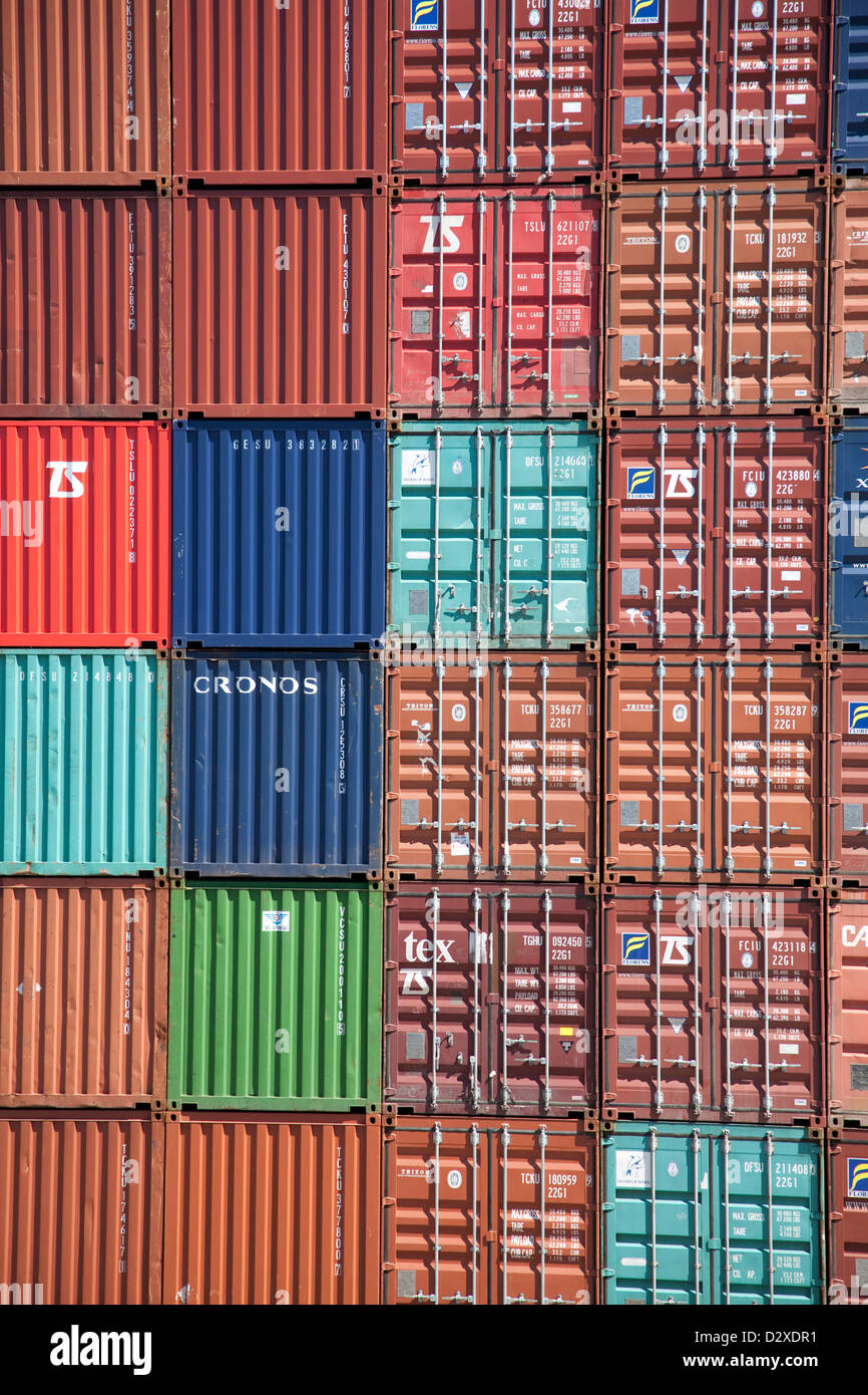 Rows of colourful stacked shipping containers at Port Botany Sydney