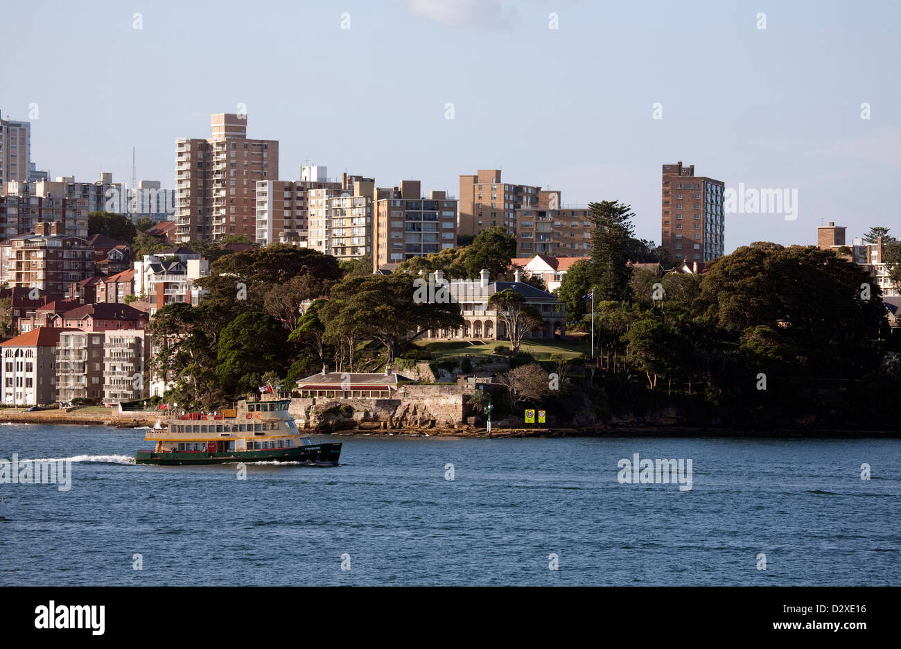 Sydney Harbour Ferry 'Fishburn' passing Admiralty House Kirribilli Sydney Australia Stock Photo