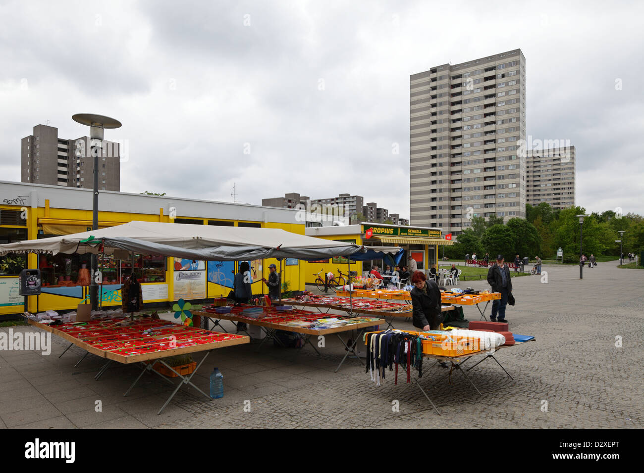 Berlin, Germany, the weekly market in Gropiusstadt on Bat-Yam-place Stock Photo