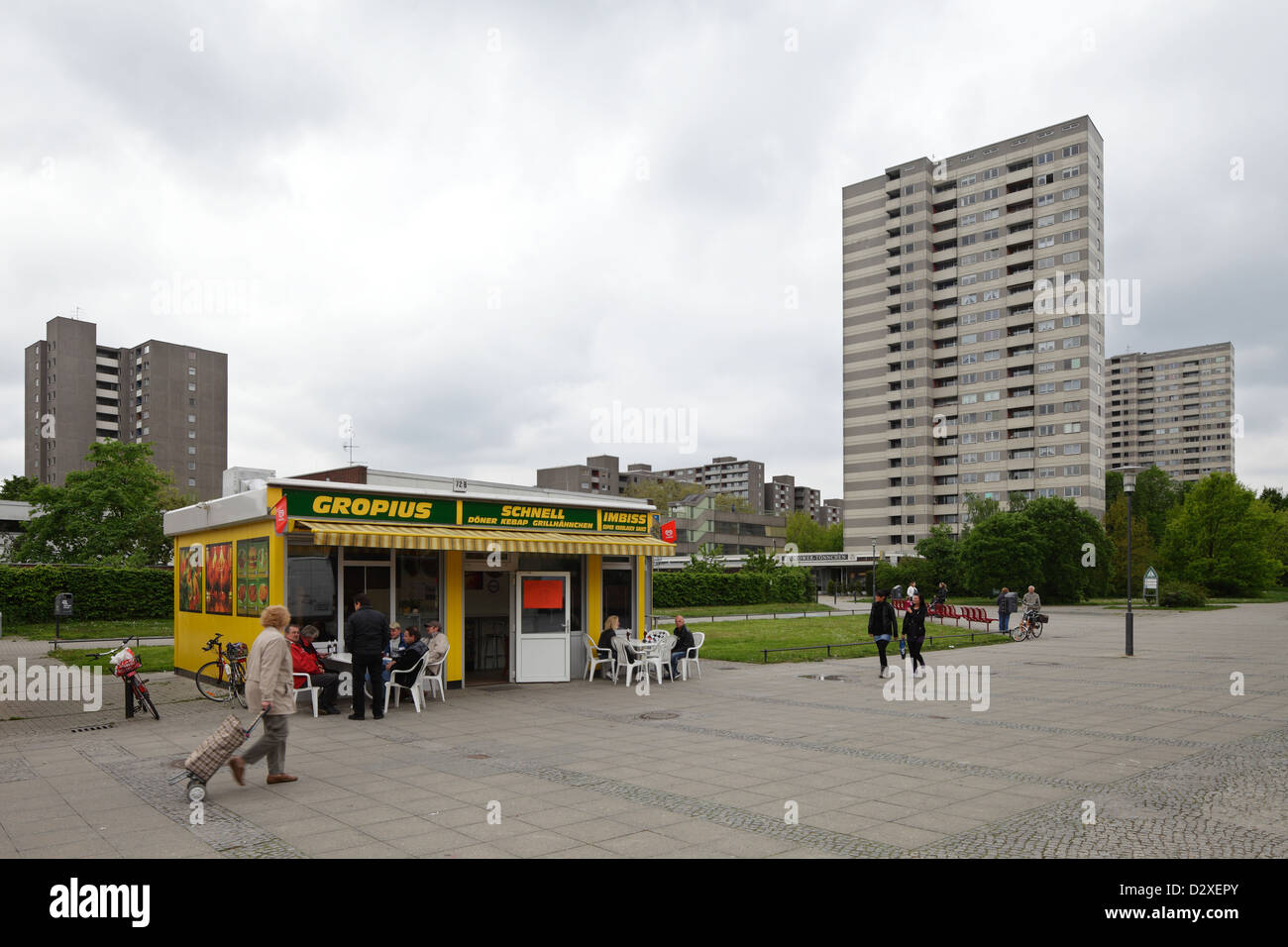 Berlin, Germany, snack bar in the Gropiusstadt on Bat-Yam-place Stock Photo