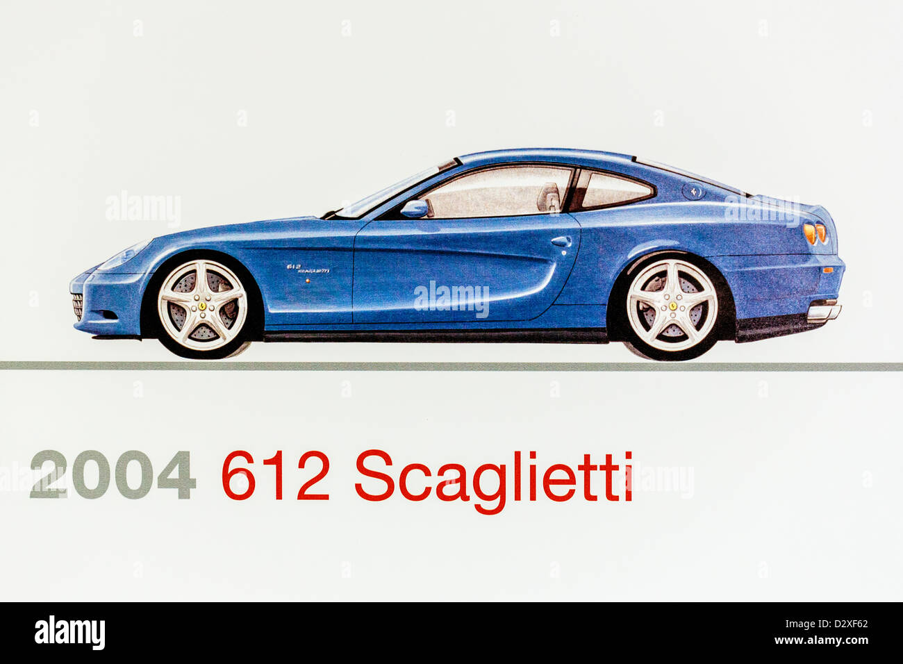 Graphic representation of a 2004 Ferrari 612 Scaglietti, Ferrari Museum, Maranello, Italy Stock Photo