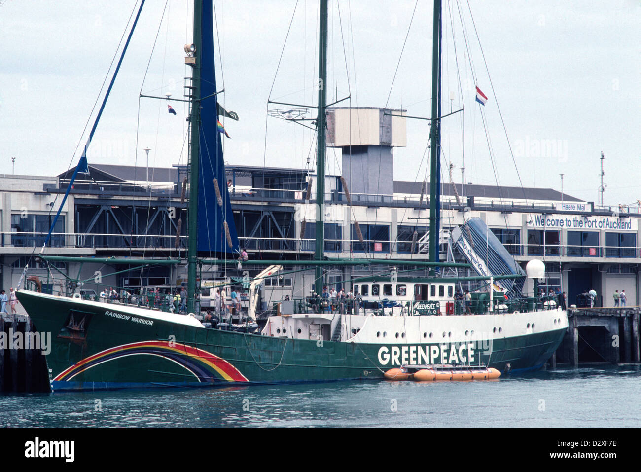 February 1990 Auckland. Greenpeace ship Rainbow Warrior II pictured in Auckland Harbour. Stock Photo