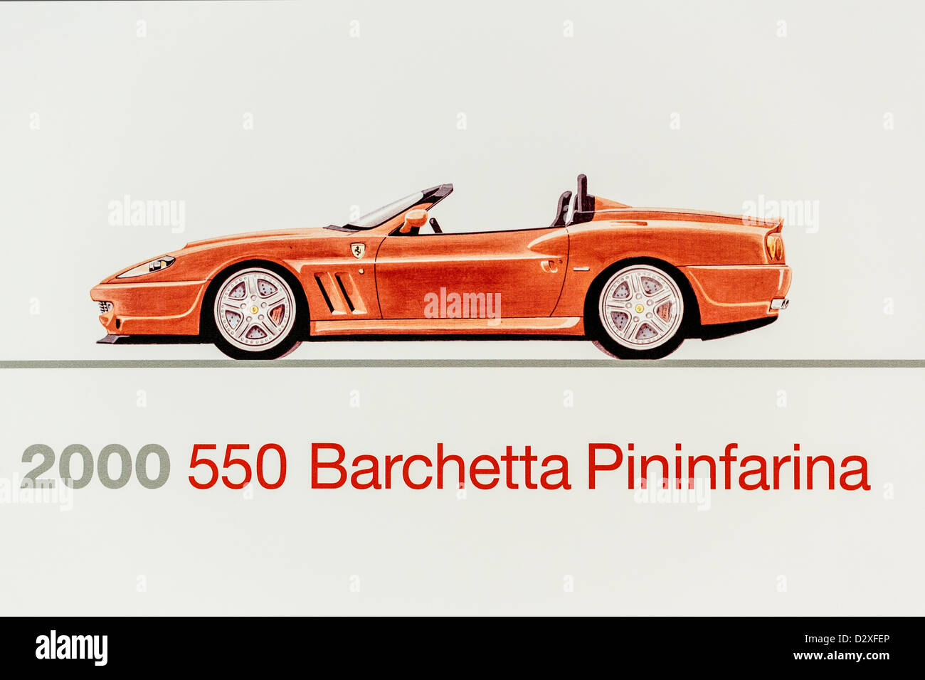 Graphic representation of a 2000 Ferrari 550 Barchetta Pininfarina, Ferrari Museum, Maranello, Italy Stock Photo