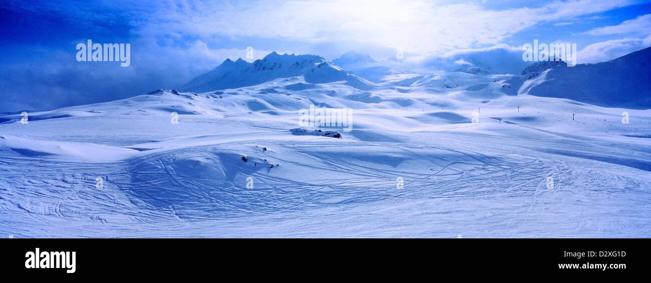 View of snow covered mountain range Stock Photo