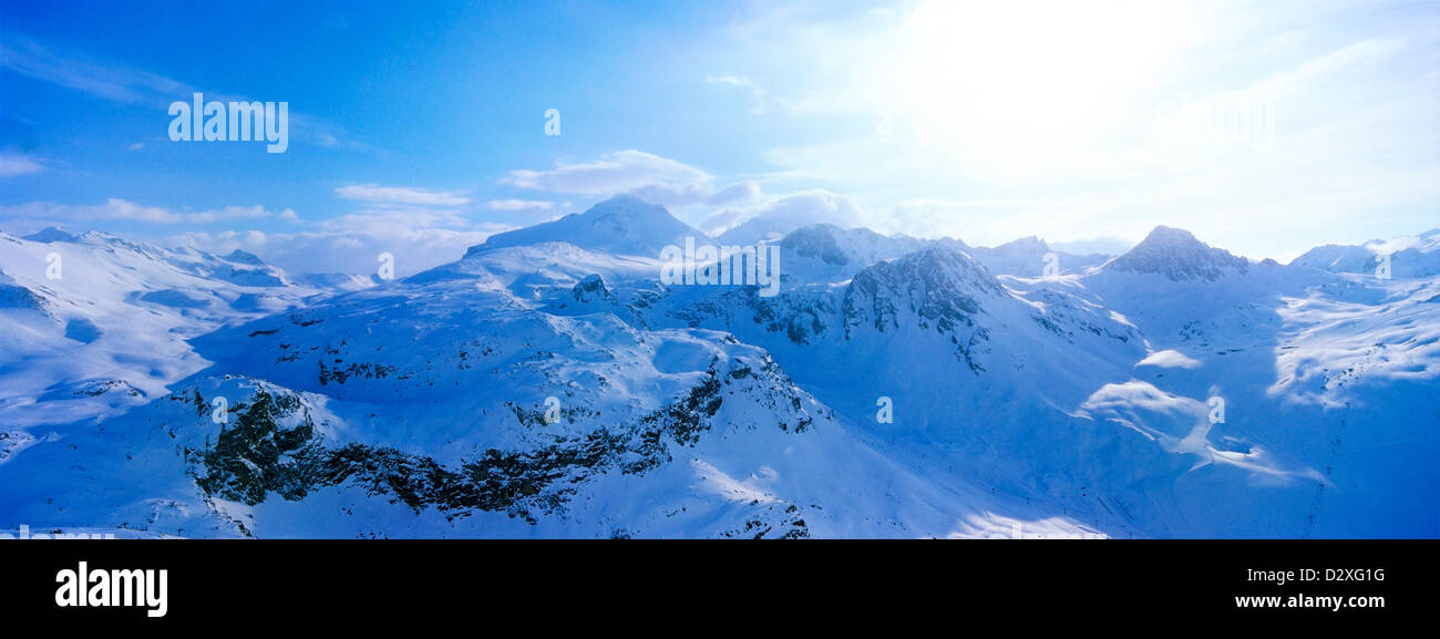 View of snow covered mountain range Stock Photo