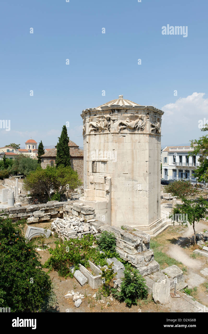 Roman Agora Athens Greece. South and southeast sides of the Tower of