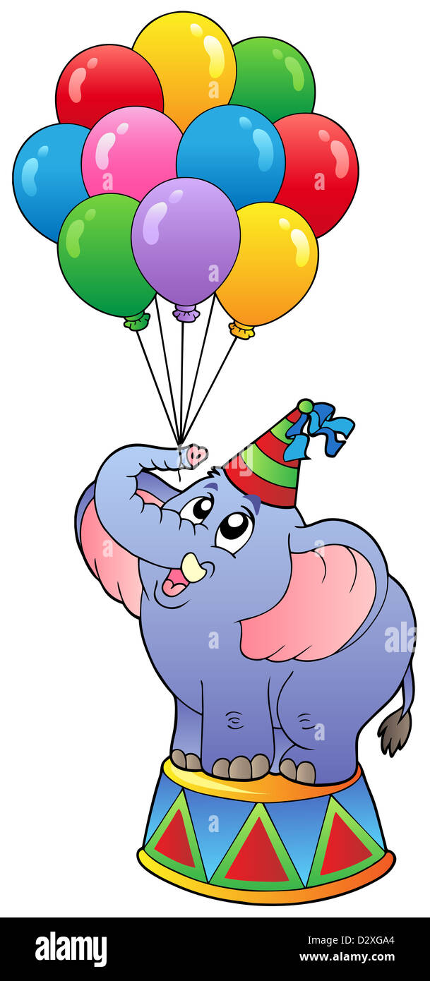 Circus elephant with balloons 1 - isolated illustration Stock Photo - Alamy