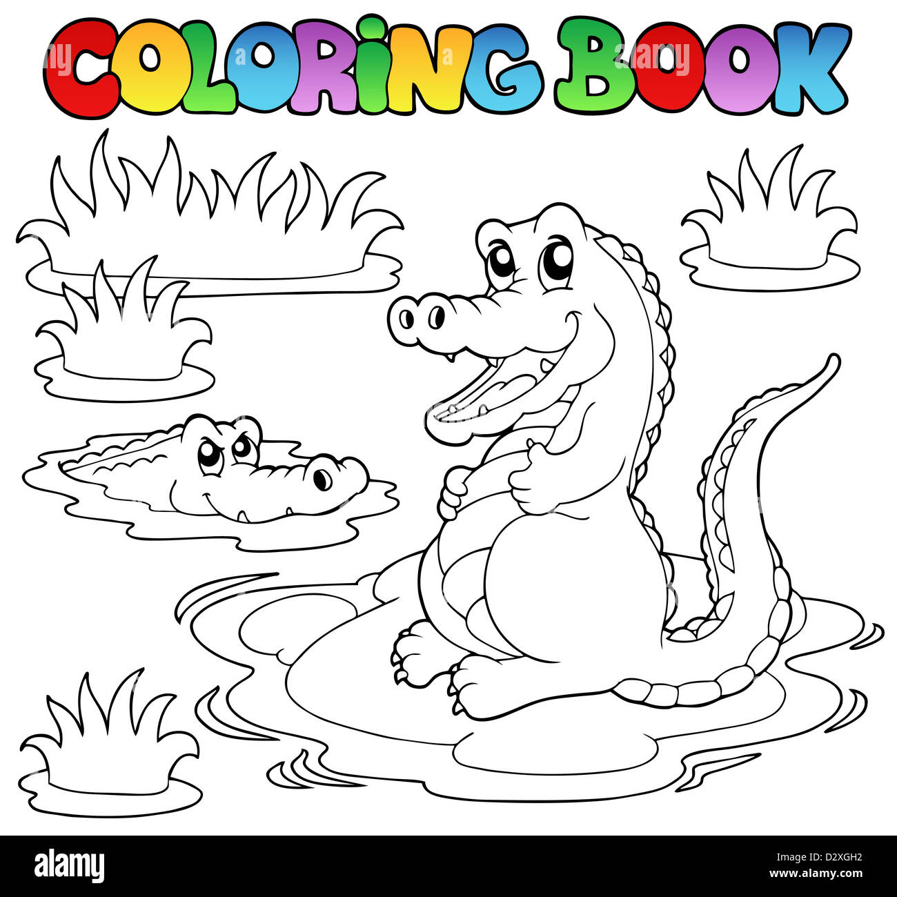 Coloring book with two crocodiles - thematic illustration Stock Photo ...